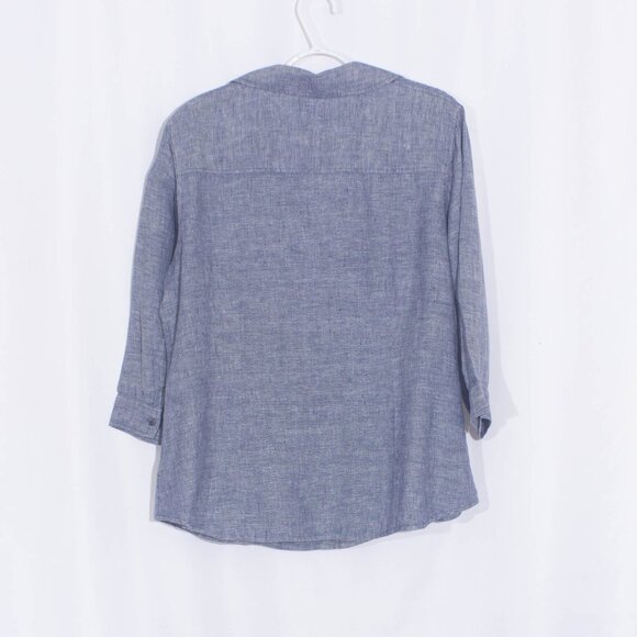 COLDWATER CREEK 100% Linen 3/4 Sleeve Blue Button Down Shirt Size XL - Picture 2 of 7